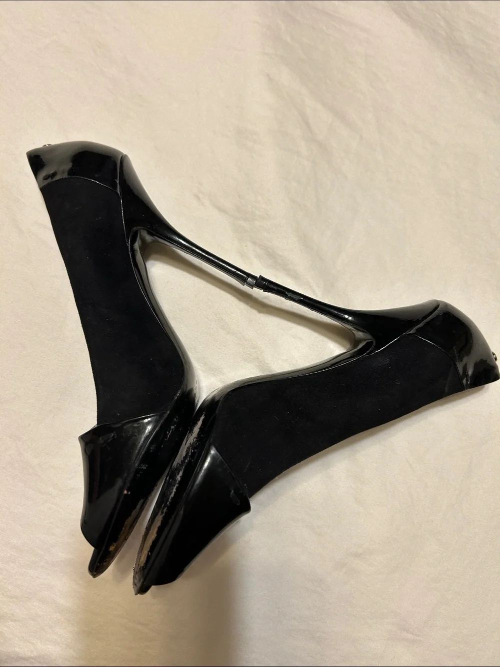 Gucci Black Patent & Suede Peep-Toe Heels